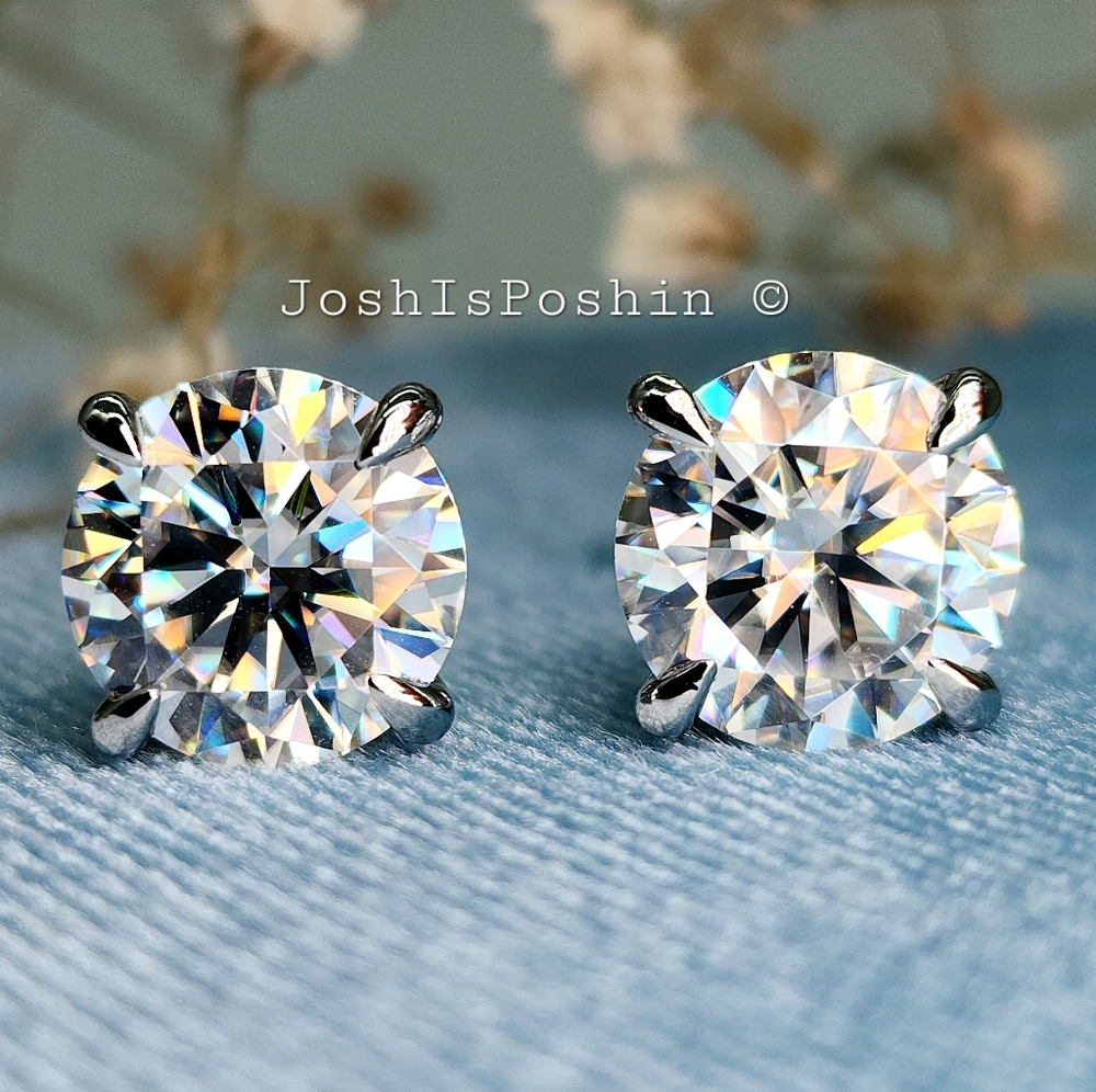 8CTW Moissanite four prong martini stud earrings in sterling silver